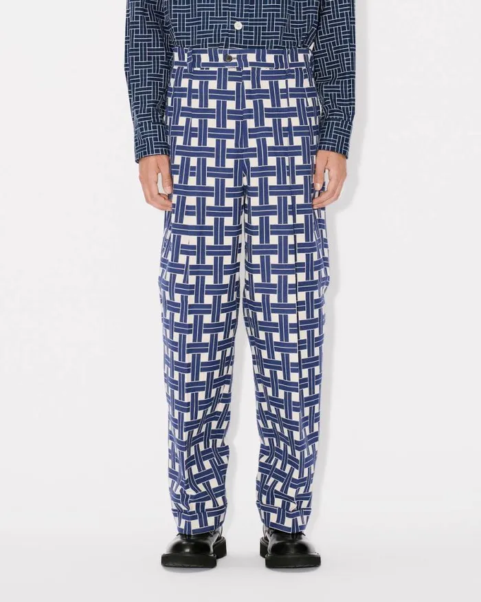 Men 039KENZO Weave039 Straight Pleated Tailored Pants Midnight Blue Kenzo Pants And Shorts