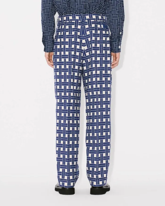 Men 039KENZO Weave039 Straight Pleated Tailored Pants Midnight Blue Kenzo Pants And Shorts