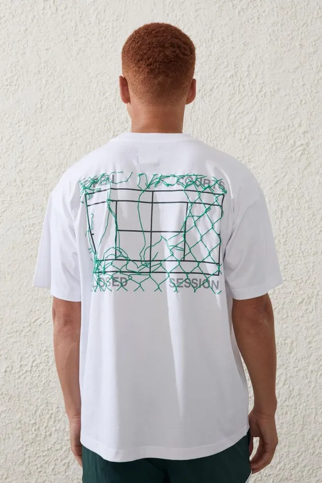 Men Activewear Cotton On Active Kokkinakis TShirt Lcn Tk White Open Courts