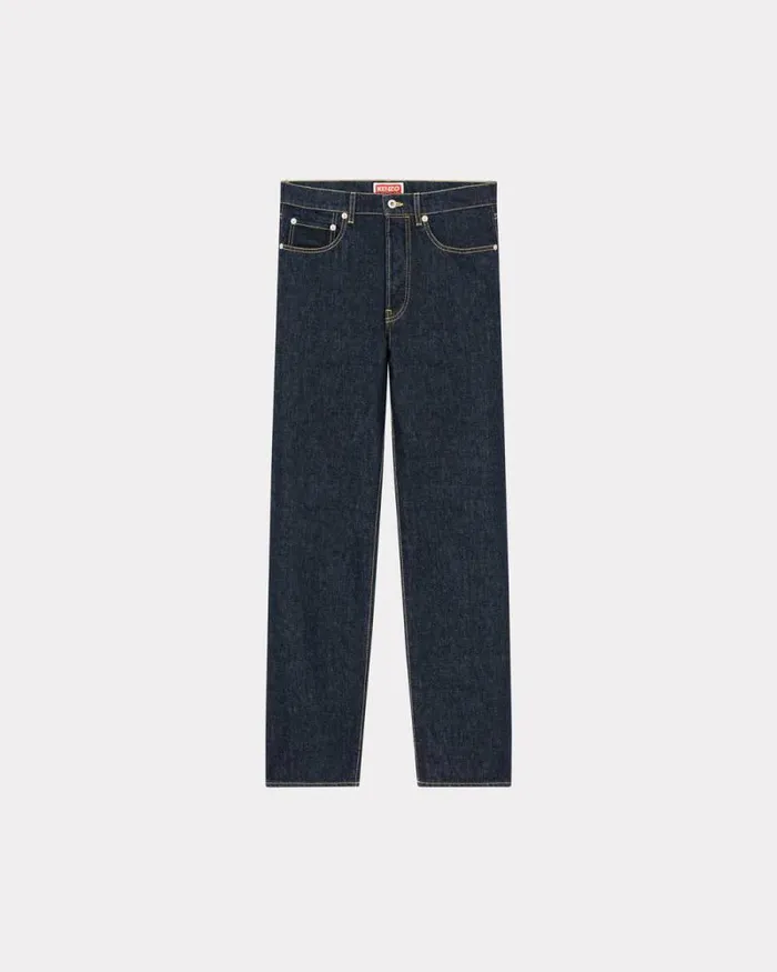 Men ASAGAO Straight Jeans In Japanese Denim Rinse Blue Denim Kenzo Pants And Shorts