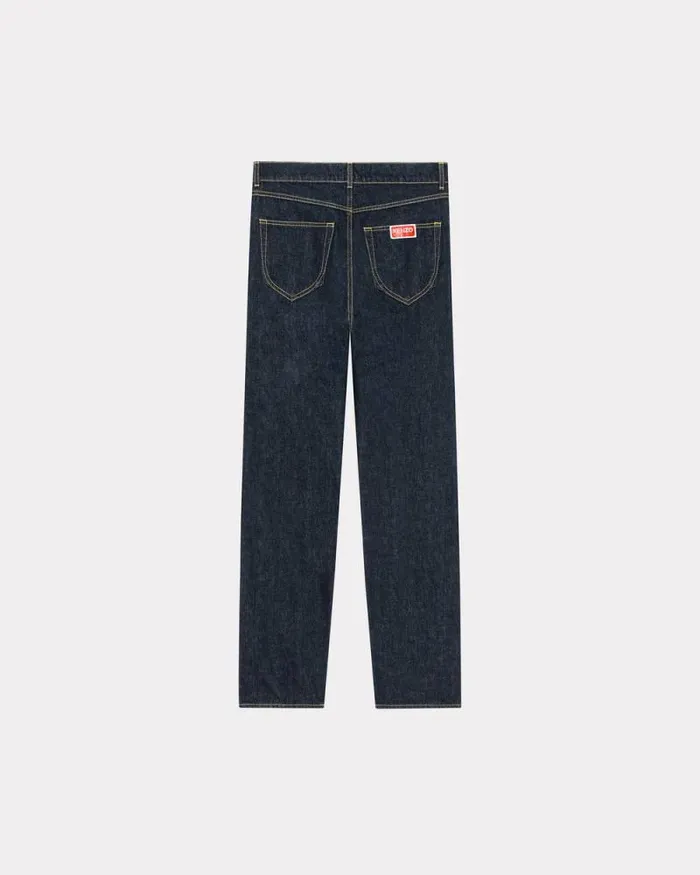 Men ASAGAO Straight Jeans In Japanese Denim Rinse Blue Denim Kenzo Pants And Shorts