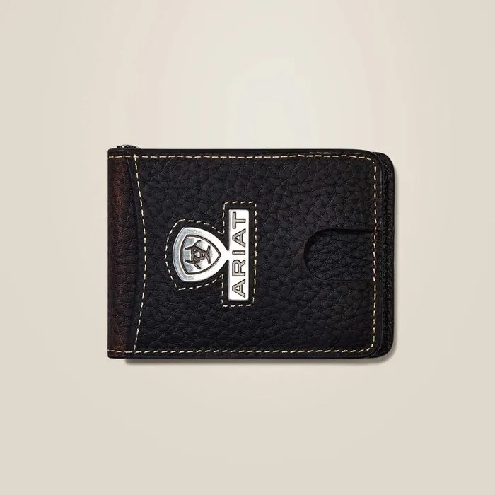 Men Bags and Wallets Ariat Bifold Slim Wallet Staked Logo Brown Rowdy