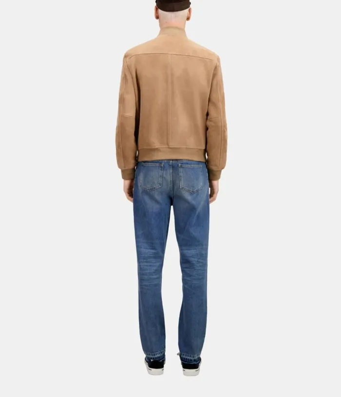 Men Beige Suede Leather Jacket THE KOOPLES Coats and Jackets