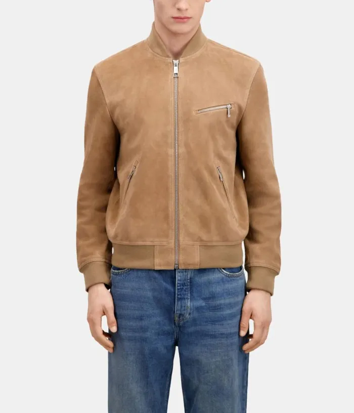 Men Beige Suede Leather Jacket THE KOOPLES Coats and Jackets