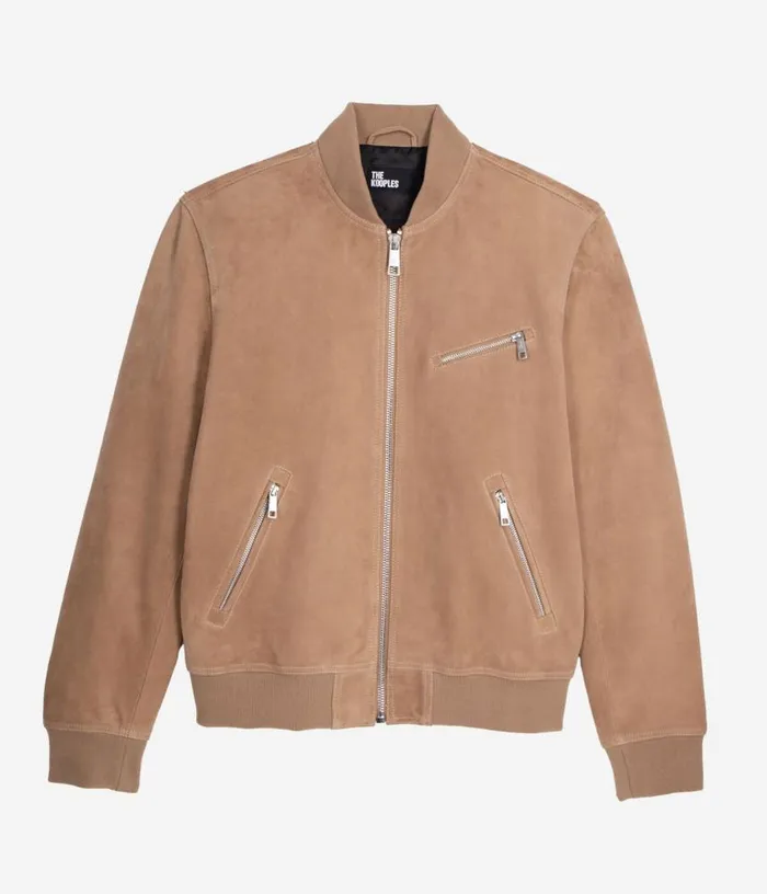 Men Beige Suede Leather Jacket THE KOOPLES Coats and Jackets