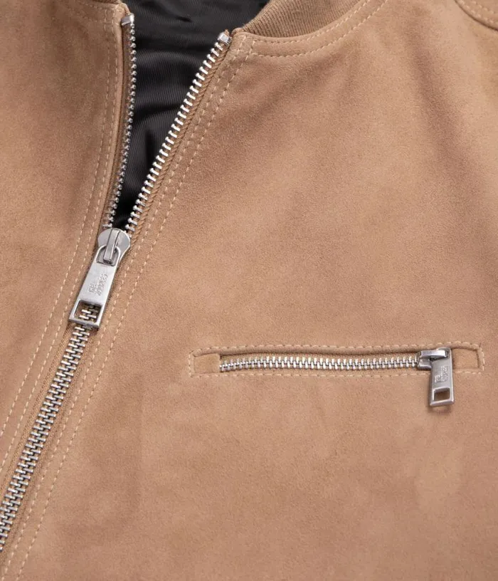 Men Beige Suede Leather Jacket THE KOOPLES Coats and Jackets