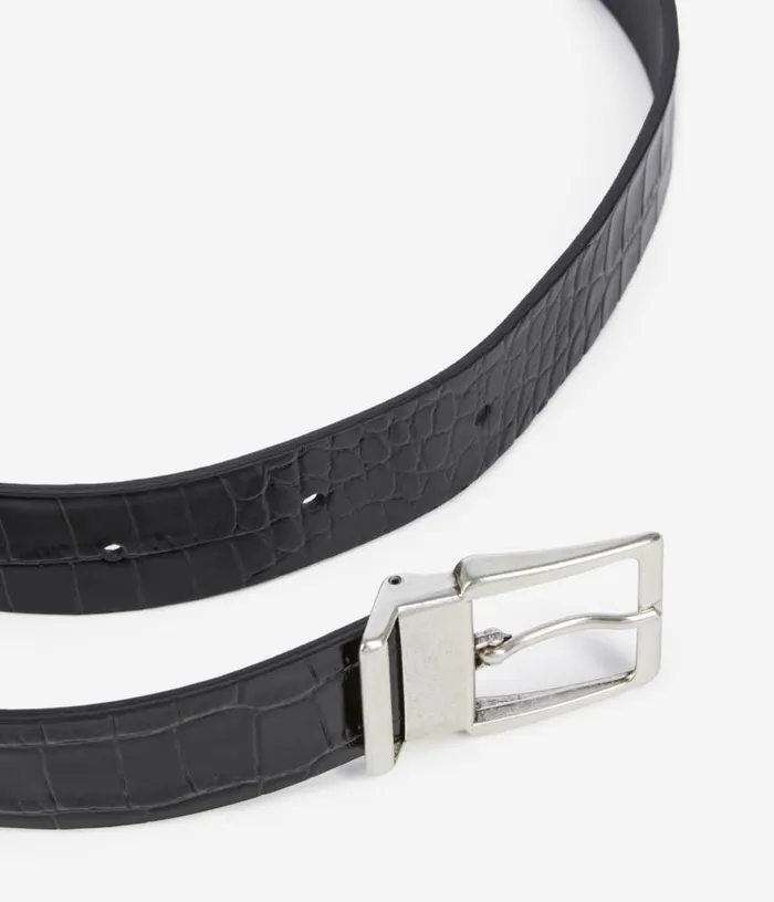 Men Black Crocodileeffect Leather Belt THE KOOPLES Belts