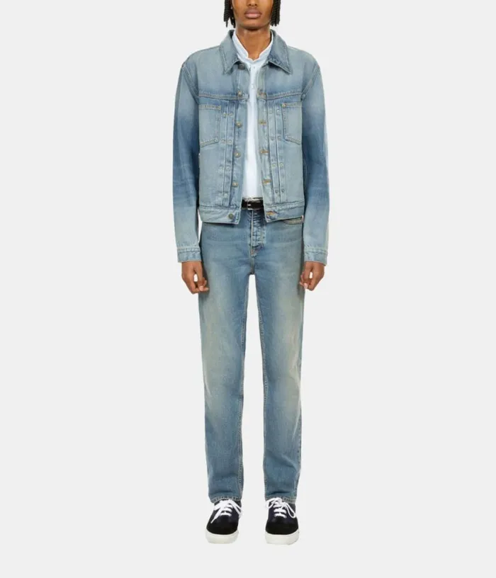 Men Blue Washed Denim Jacket THE KOOPLES Coats and Jackets