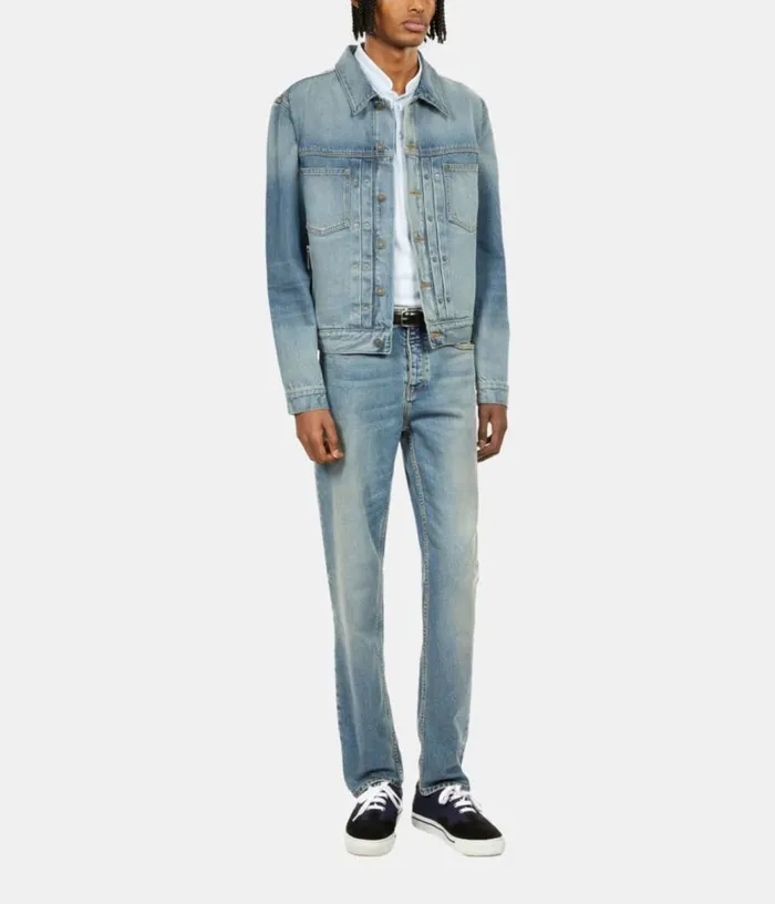 Men Blue Washed Denim Jacket THE KOOPLES Coats and Jackets