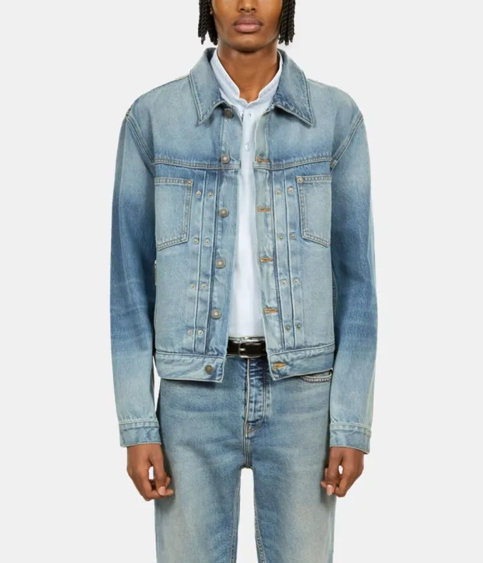 Men Blue Washed Denim Jacket THE KOOPLES Coats and Jackets