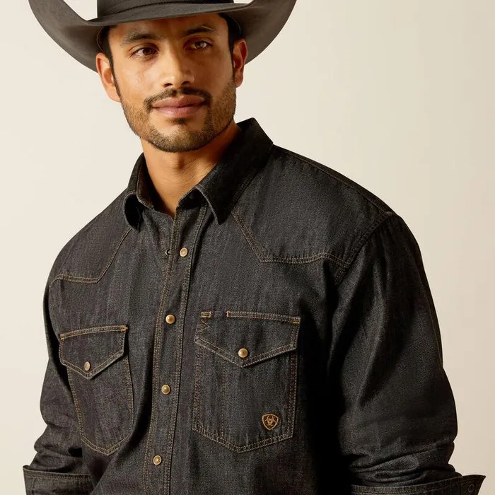 Men Button Down Shirts Ariat Denim Shirt Black Rinse Men Button Down Shirts Ariat Denim Shirt Black Rinse