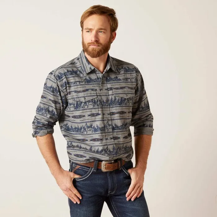 Men Button Down Shirts Ariat Harlow Retro Fit Shirt Indigo Coast