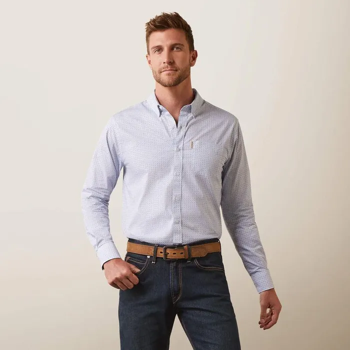 Men Button Down Shirts Ariat Medallion Stretch Modern Fit Shirt White