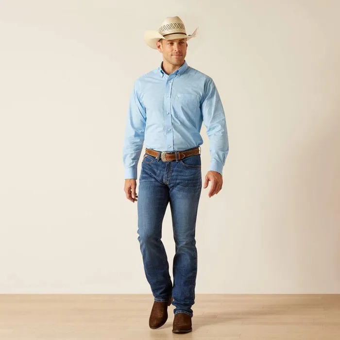 Men Button Down Shirts Ariat Solid Slub Classic Fit Shirt Coast Azure Blue Men Button Down Shirts Ariat Solid Slub Classic Fit Shirt Coast Azure Blue