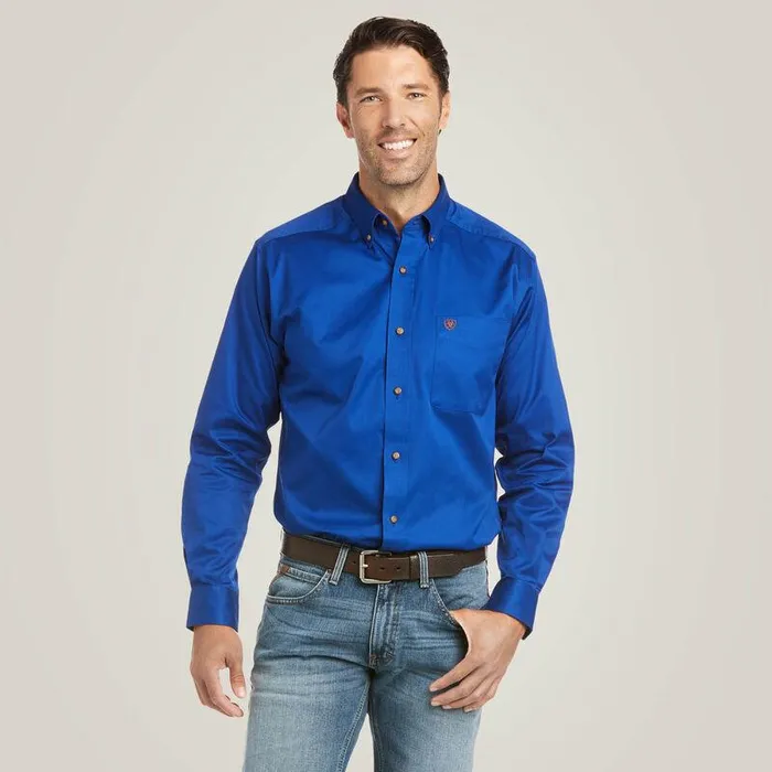 Men Button Down Shirts Ariat Solid Twill Fitted Shirt Ultramarine