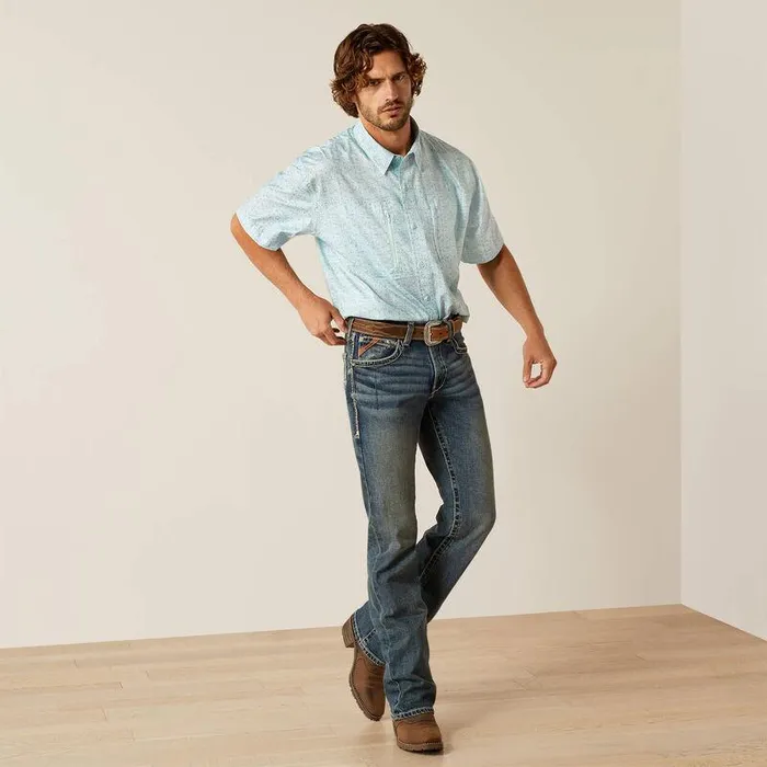 Men Button Down Shirts Ariat VentTEK Classic Fit Shirt Blue