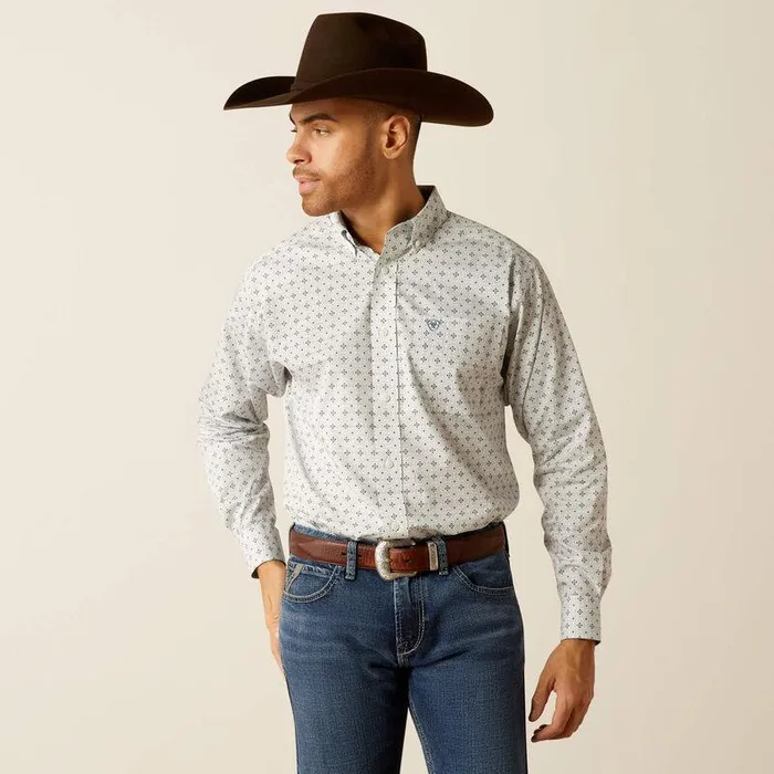 Men Button Down Shirts Ariat Wrinkle Free Lucca Classic Fit Shirt Light Blue