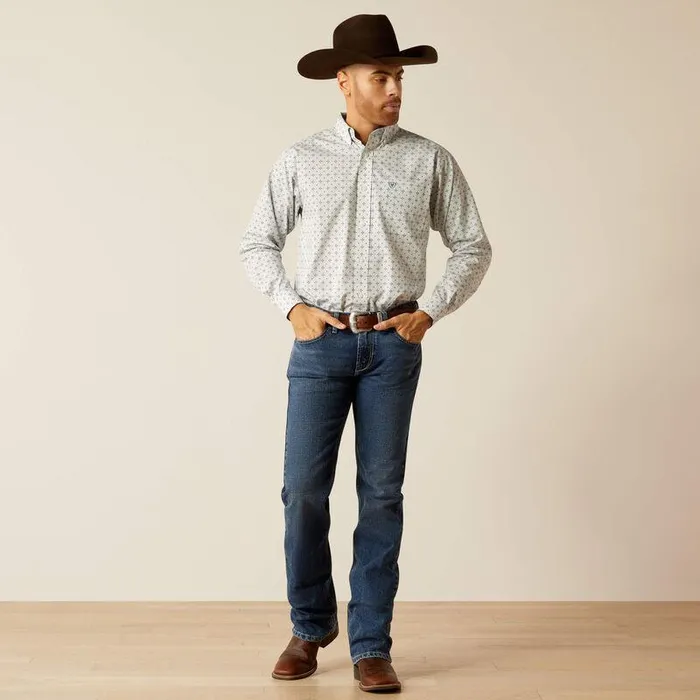 Men Button Down Shirts Ariat Wrinkle Free Lucca Classic Fit Shirt Light Blue