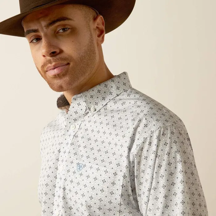 Men Button Down Shirts Ariat Wrinkle Free Lucca Classic Fit Shirt Light Blue