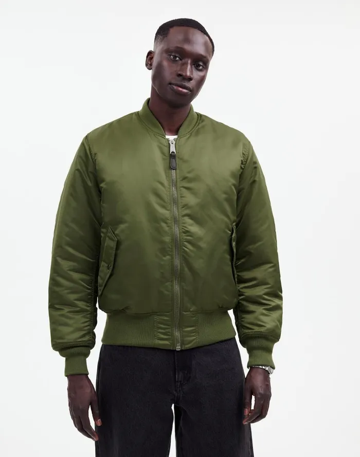 Men Coats Jackets Madewell Madewell X Alpha Industries MA1 Flight Jacket Heritage Olive