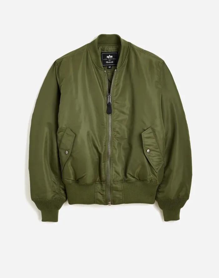 Men Coats Jackets Madewell Madewell X Alpha Industries MA1 Flight Jacket Heritage Olive
