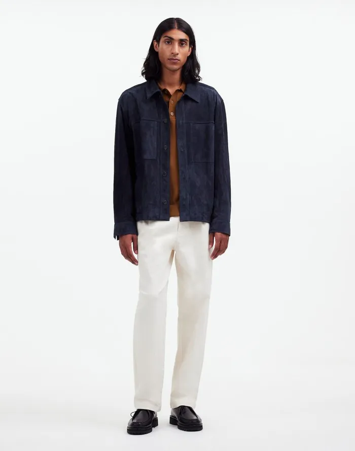 Men Coats Jackets Madewell Suede Leather Boxy ShirtJacket Dark Indigo