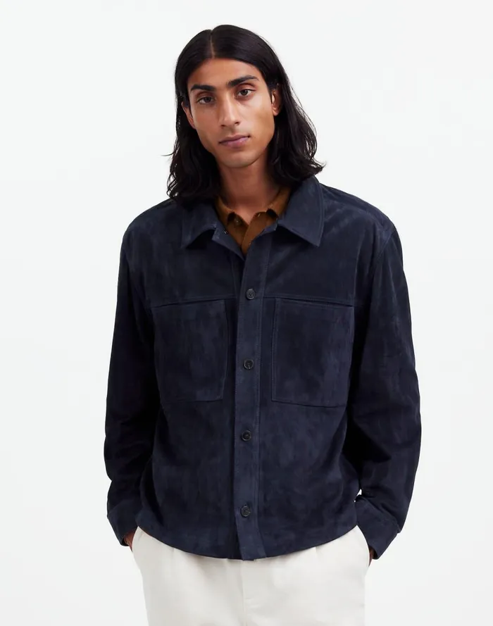 Men Coats Jackets Madewell Suede Leather Boxy ShirtJacket Dark Indigo