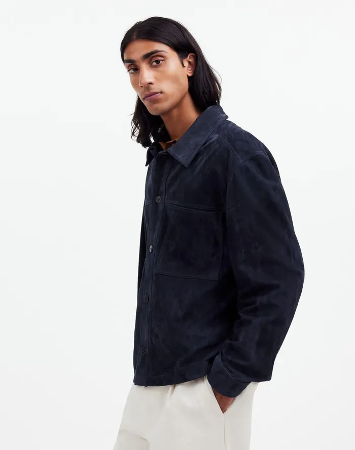 Men Coats Jackets Madewell Suede Leather Boxy ShirtJacket Dark Indigo
