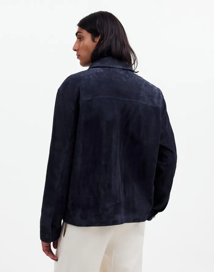 Men Coats Jackets Madewell Suede Leather Boxy ShirtJacket Dark Indigo