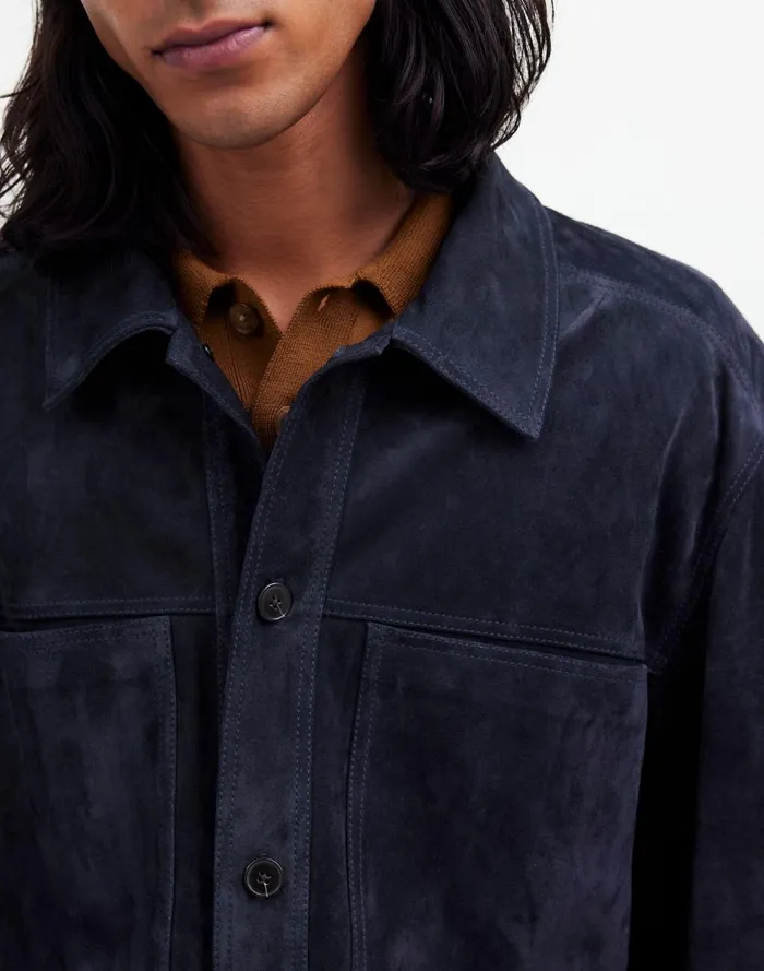 Men Coats Jackets Madewell Suede Leather Boxy ShirtJacket Dark Indigo