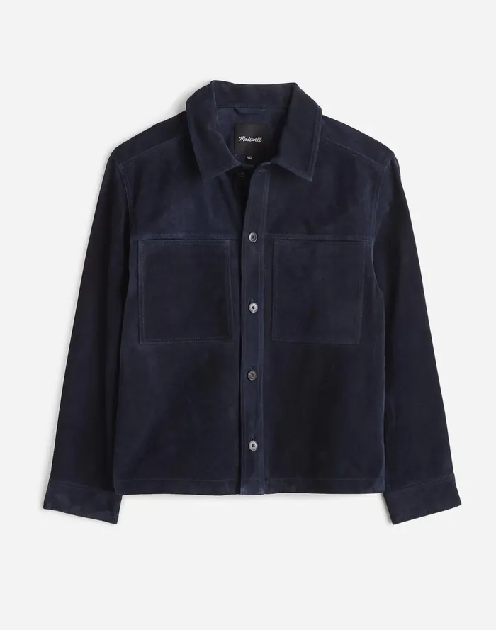 Men Coats Jackets Madewell Suede Leather Boxy ShirtJacket Dark Indigo