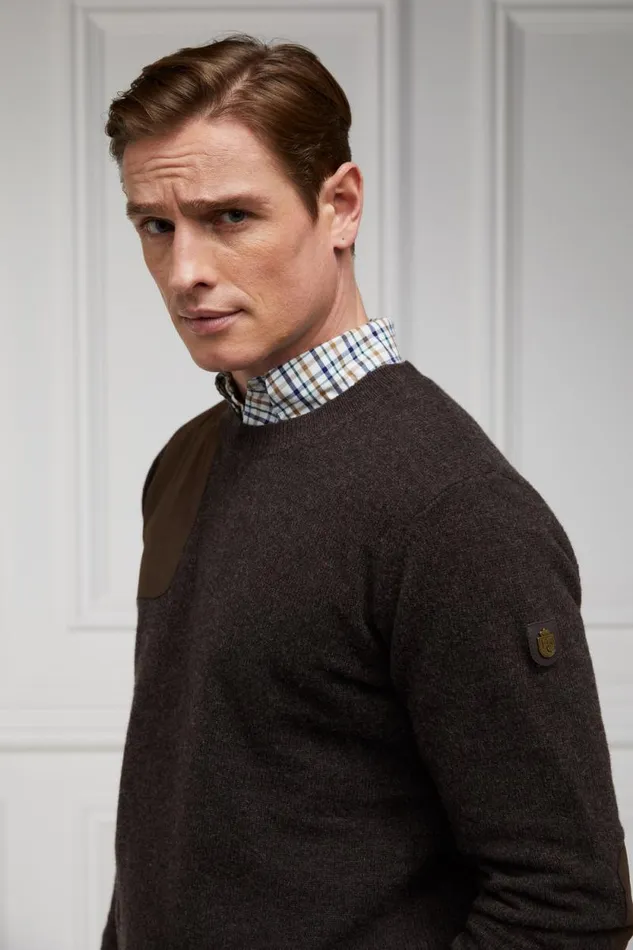 Men Country Crew Neck Knit Chocolate Holland Cooper Knitwear