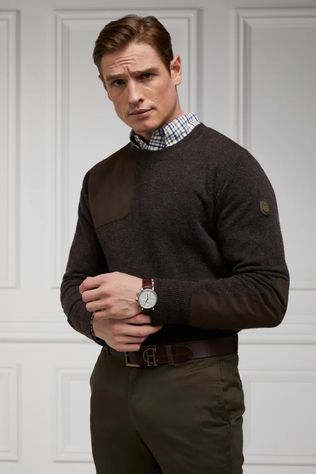 Men Country Crew Neck Knit Chocolate Holland Cooper Knitwear