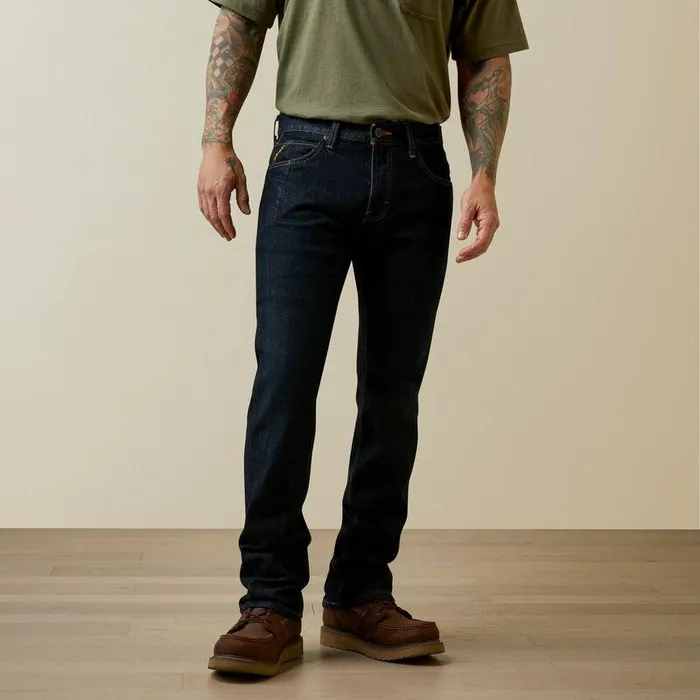 Men Denim Ariat Rebar M7 Slim DuraStretch Basic Stackable Straight Leg Jean Blackstone