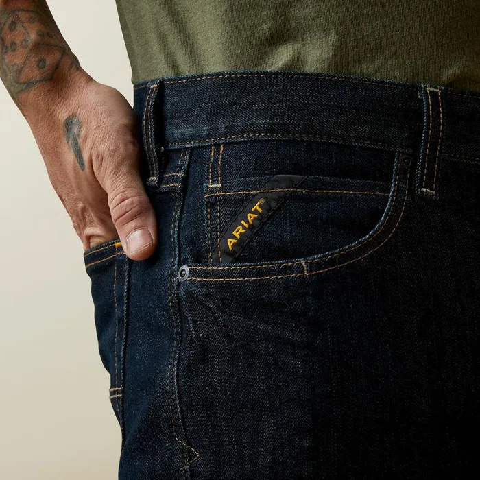 Men Denim Ariat Rebar M7 Slim DuraStretch Basic Stackable Straight Leg Jean Blackstone