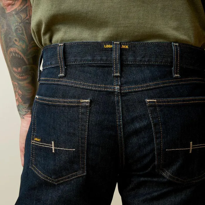 Men Denim Ariat Rebar M7 Slim DuraStretch Basic Stackable Straight Leg Jean Blackstone