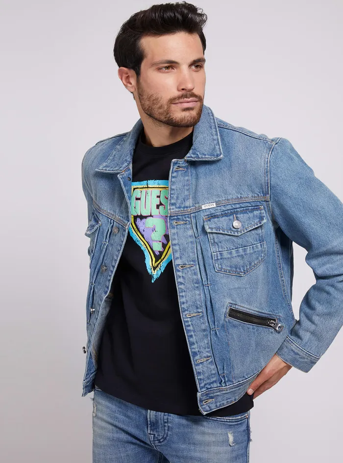 Men Denim GUESS Denim Dillion Jacket In Vintage Blue Wash