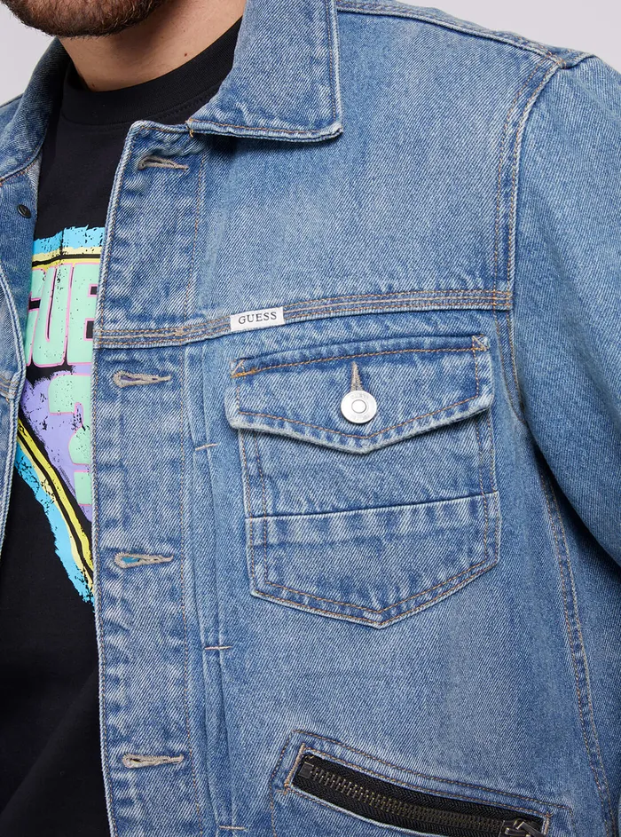 Men Denim GUESS Denim Dillion Jacket In Vintage Blue Wash