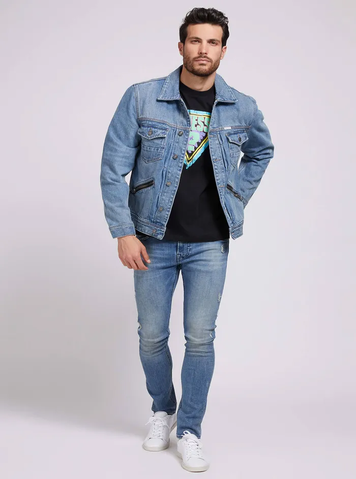 Men Denim GUESS Denim Dillion Jacket In Vintage Blue Wash
