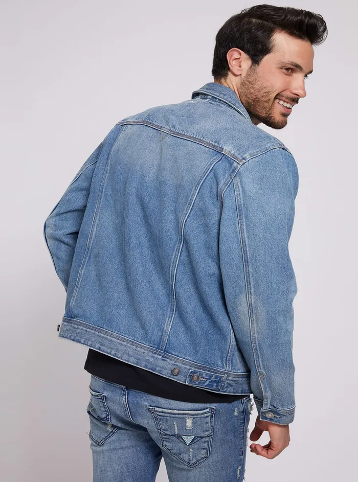 Men Denim GUESS Denim Dillion Jacket In Vintage Blue Wash