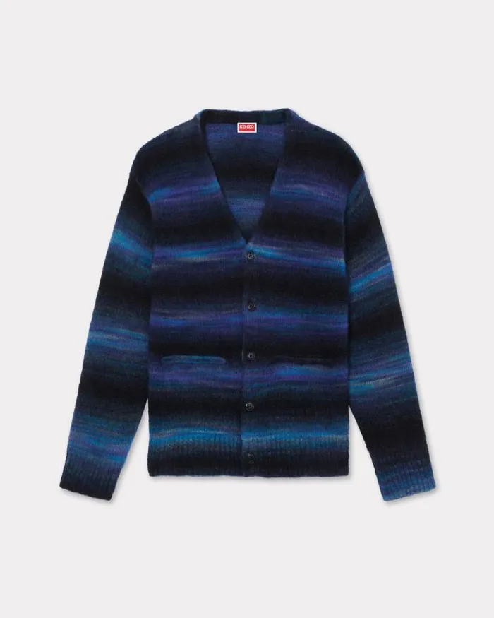 Men Embroidered Stripes Cardigan Blue Black Kenzo Sweaters And Cardigans