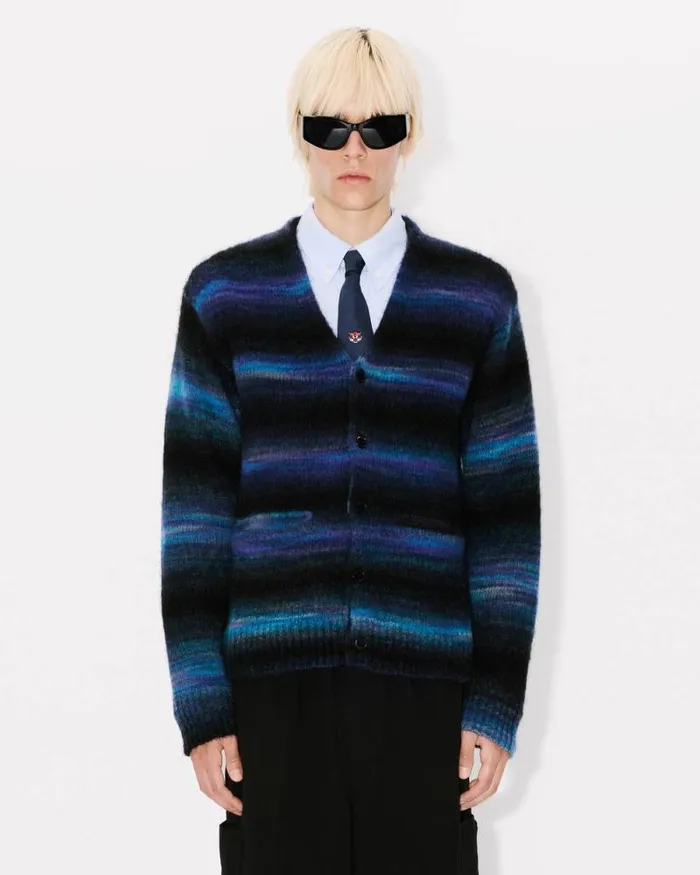 Men Embroidered Stripes Cardigan Blue Black Kenzo Sweaters And Cardigans