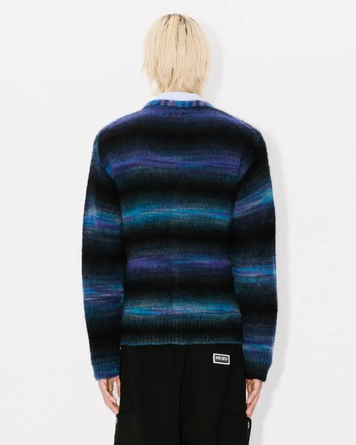 Men Embroidered Stripes Cardigan Blue Black Kenzo Sweaters And Cardigans