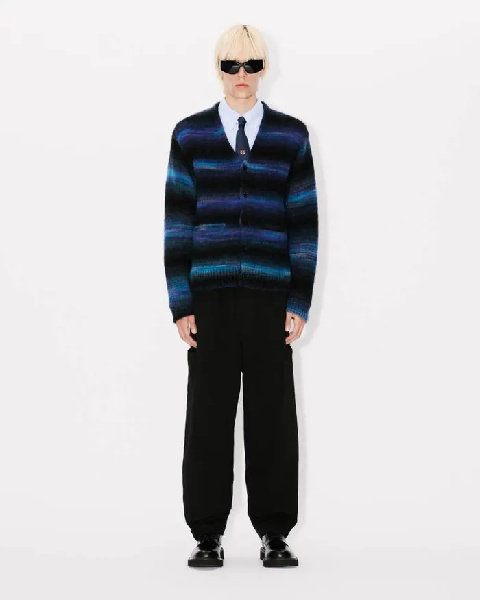 Men Embroidered Stripes Cardigan Blue Black Kenzo Sweaters And Cardigans