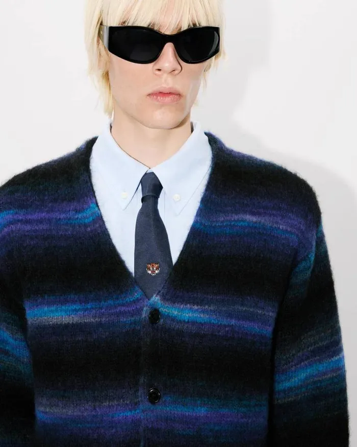 Men Embroidered Stripes Cardigan Blue Black Kenzo Sweaters And Cardigans