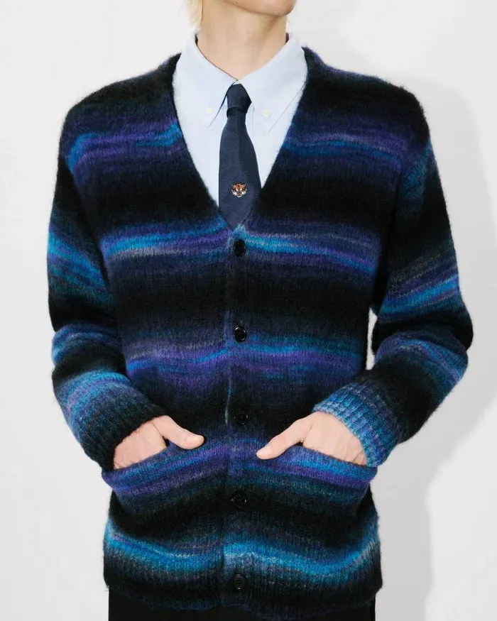 Men Embroidered Stripes Cardigan Blue Black Kenzo Sweaters And Cardigans