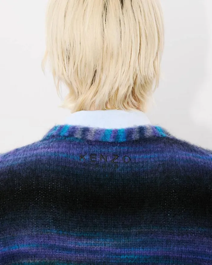 Men Embroidered Stripes Cardigan Blue Black Kenzo Sweaters And Cardigans