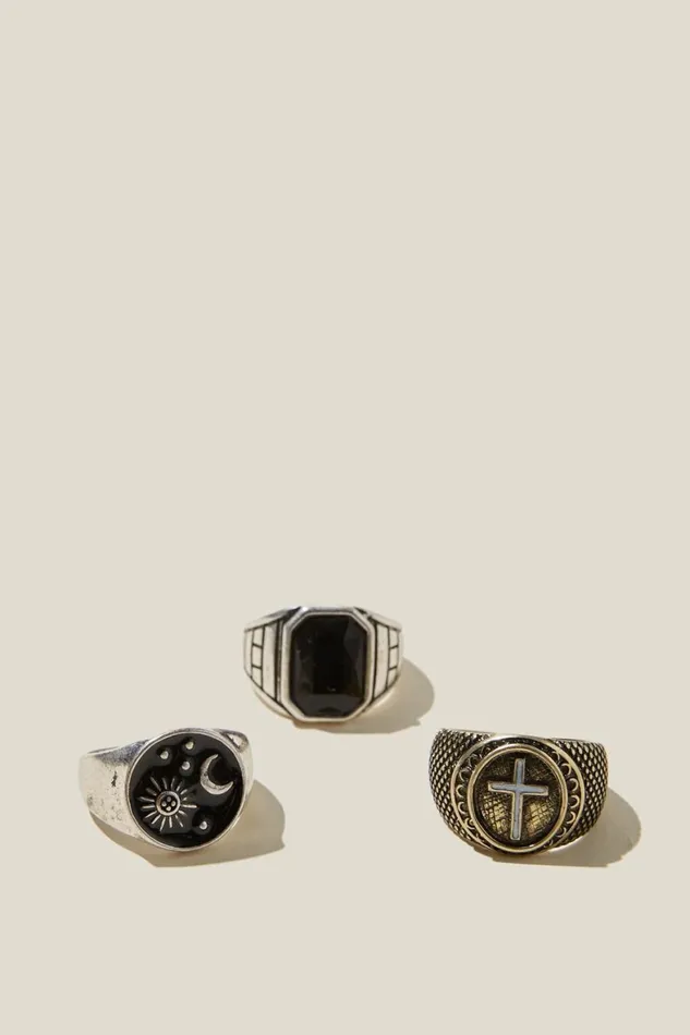 Men Gifting Cotton On Rings Multi Pack Burnished Silvergold Signet
