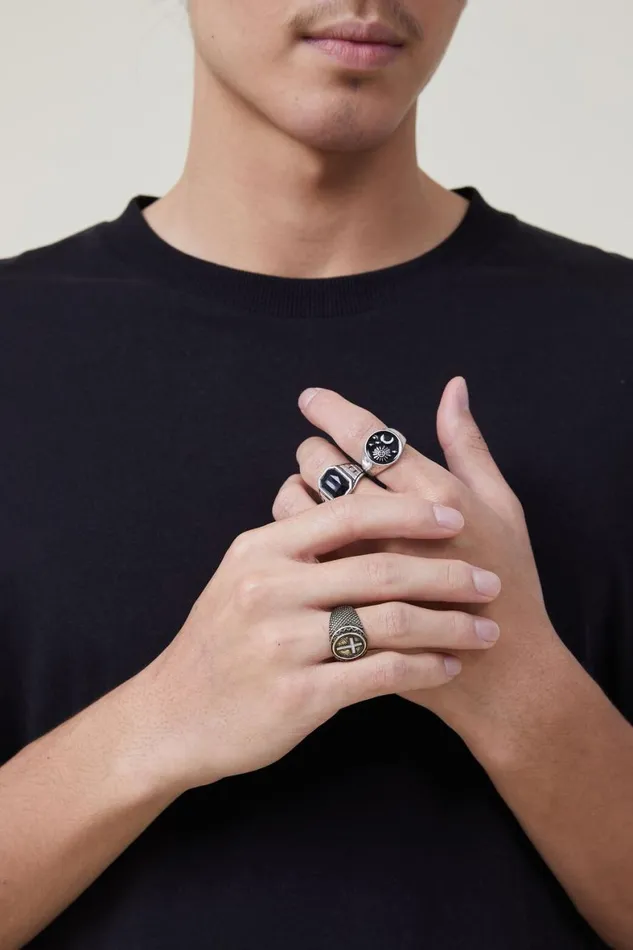 Men Gifting Cotton On Rings Multi Pack Burnished Silvergold Signet