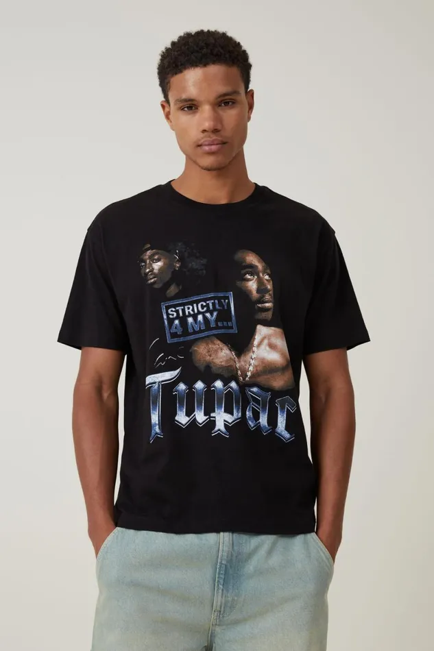 Men Graphic TShirts Cotton On Loose Fit Music TShirt Lcn Bra Blacktupacstrictly 4 My